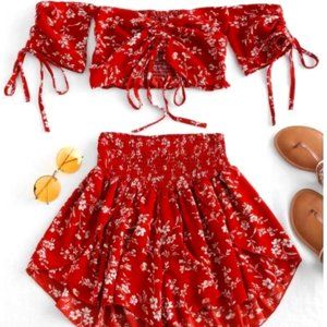 Zaful Off the Shoulder Floral Boho Two-Piece Set Small